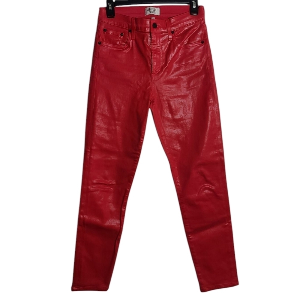 AGOLDE Wax Coated Leatherette Red Sophie High Rise Skinny Jeans Size 28